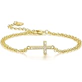 Yzytdgzy Gold Bracelets For Women 14K Gold Bracelet For Women Layered Bracelet For Womens Elegant And Shiny with Cubic Zirconia Cross Bracelets For Womens Adjustable Size 7in-8.6in