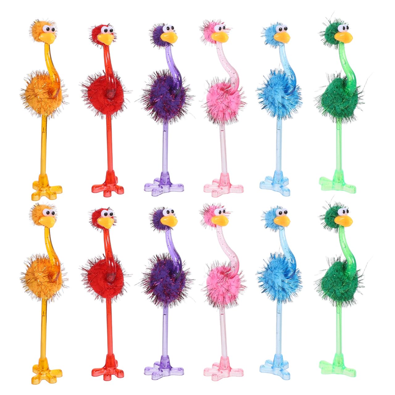 SAFIGLE 24pcs Cartoon Ostrich Shaped Ballpoint Pens：Plush Material Funny Novelty Pens for Kids Adults - 7.87 Inches Long Ideal for School, Office, Party Bag Fillers Assorted Colors