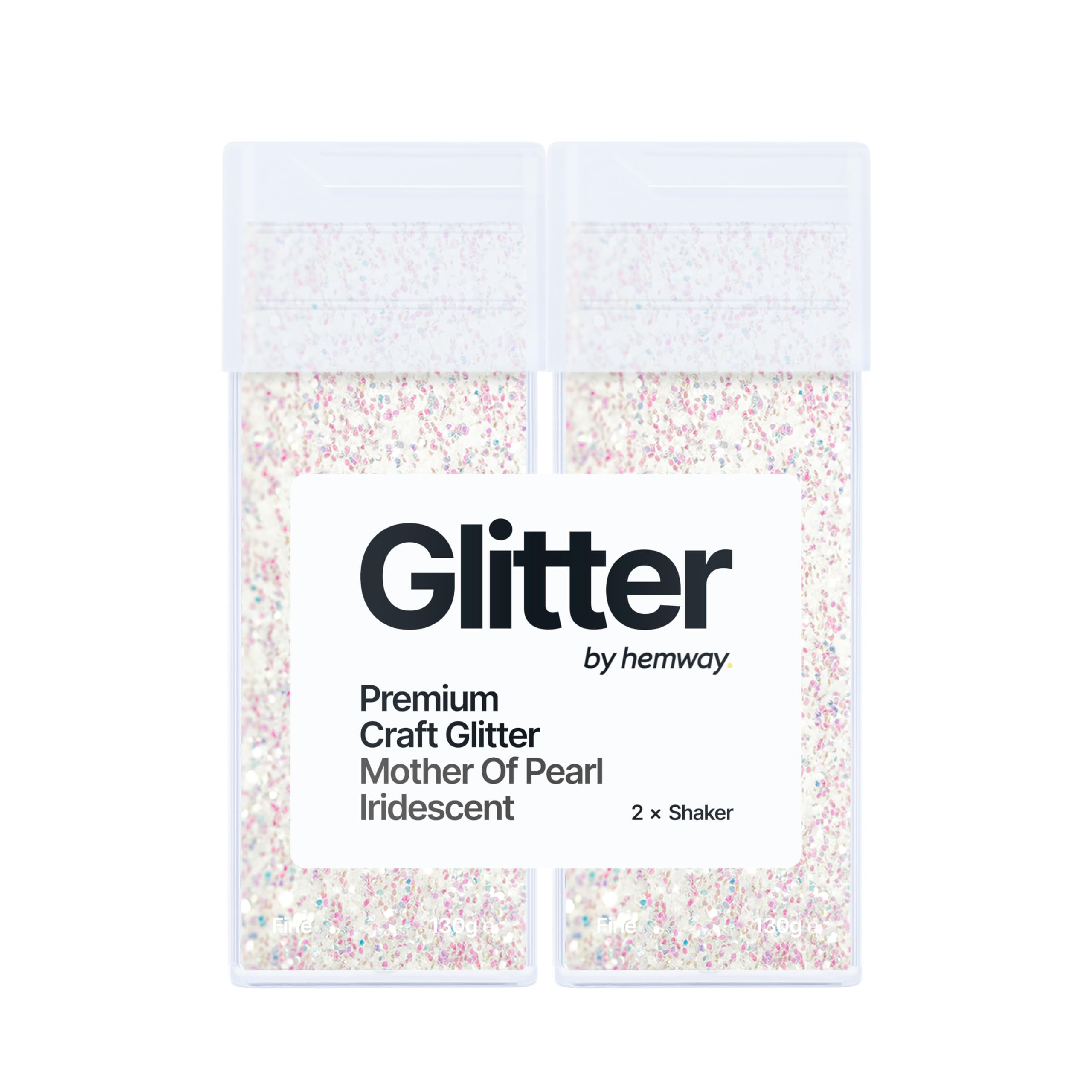 Hemway Glitter Shaker Mother of Pearl Iridescent 130g x2 Pack Fine, Craft Glitter Shakers for Resin & Epoxy Crafts, Christmas Art Supplies, Nail, Body, Face, Eye, Festival, Crafting, Slime, Sparkle
