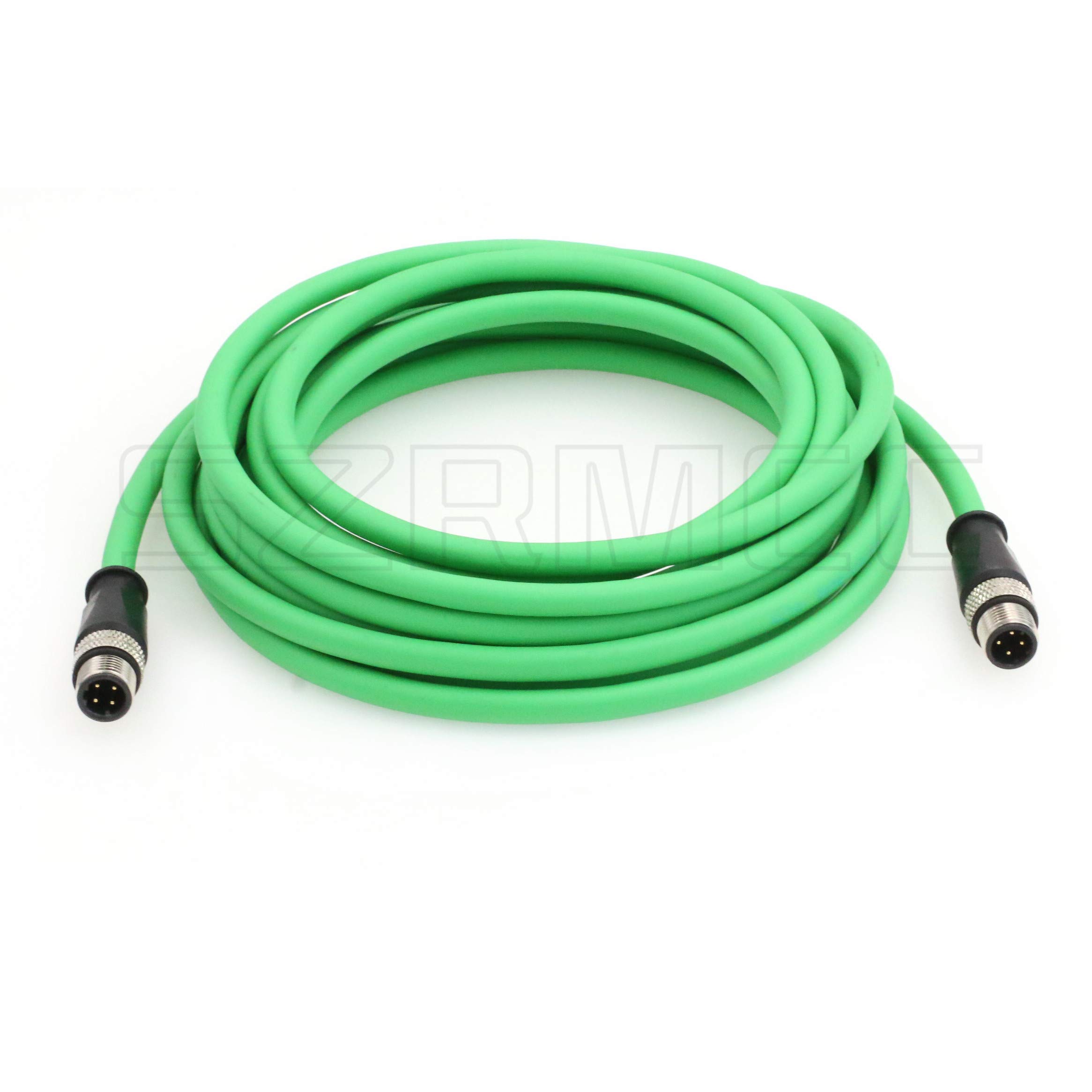 SZRMCC M12 Ethernet Cable D-Code 4 Pin to 4 Pin Male Cat5e High Flex Waterproof Shielded Network Cable for Industrial Vision Camera Sensor Automation (3m,Green)