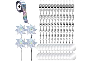 QUUNOOT Bird Deterrents for Outside Set, 12Pcs Bird Reflective Scare Rods with Bird Scare Discs Double-Sided, 4Pcs Reflective Pinwheels with Stakes, 1Pcs Bird Scare Tape Ribbon(262FT ), Keeping Birds Away