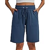 WEAREFO Women's Bermuda Shorts 10" Long High Waisted Comfy Jersey Knee Length Shorts with Pockets for Athletic Casual Wear