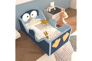 weeonekids Toddler Beds, Child Bed for Kids with Extra Safty Broad, Standard Crib Size Animal Toddler Bed, Certified Fabric Toddler Beds,Toddler Floor Beds (Penuins)