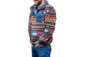 Beotyshow Mens Aztec Fleece Jackets Fuzzy Sherpa Pullover Sweatshirts Winter Coats Western Vintage Sweaters with Pocket