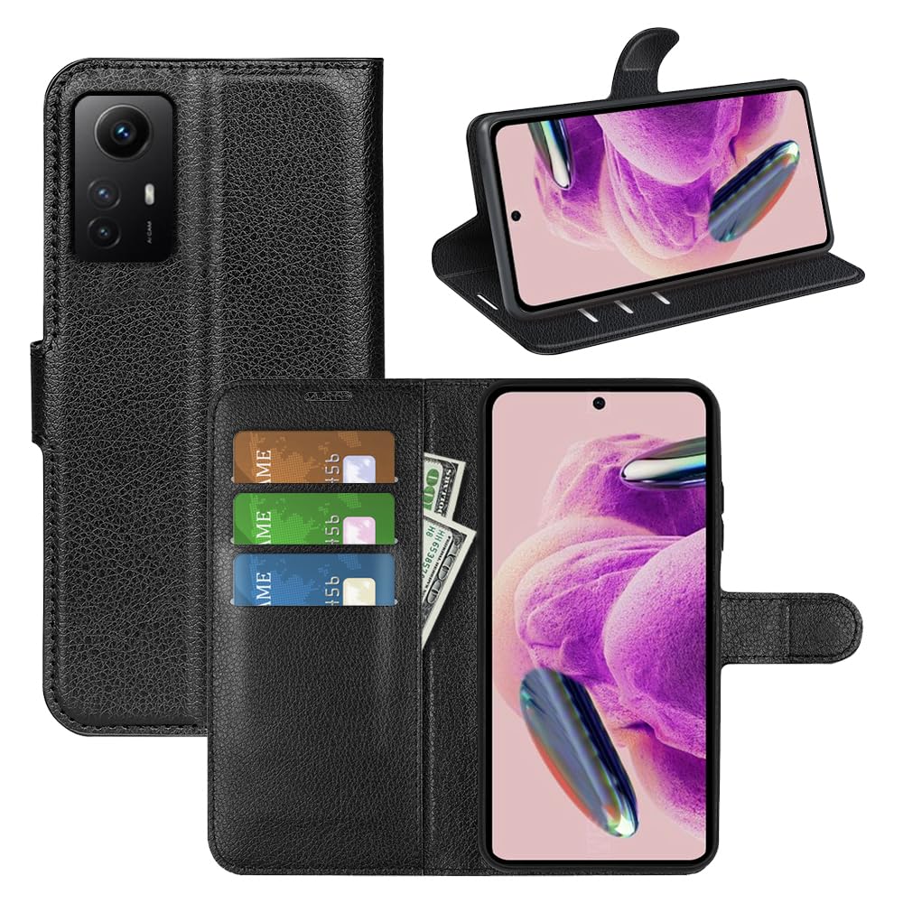 JIUNINE Case for Xiaomi Redmi Note 12S, Leather Wallet Case Flip Cover with [Card Slot] [Magnetic Closure] [TPU Inner Shell] for Xiaomi Redmi Note 12S, Black
