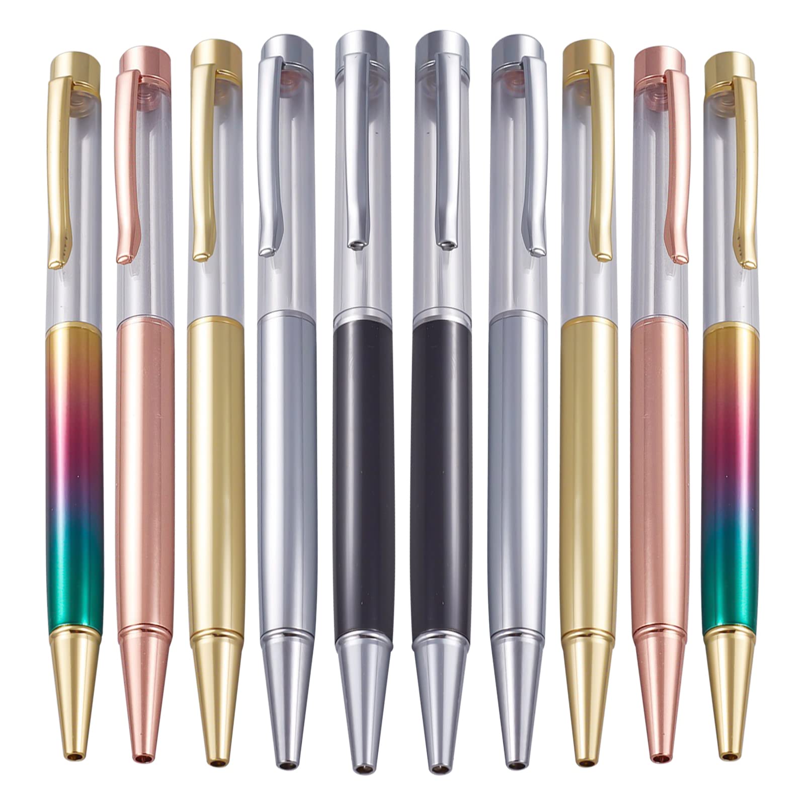 GORGECRAFT 10Pcs Empty Tube Pens Floating DIY Pens Creative Empty Ballpoint Pen Gold Cap for DIY Glitter Epoxy Resin Crystal Ballpoint Pen, 5 Colors