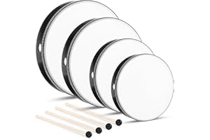 Yeshone 4 Pcs Hand Drum Adults Wood Frame Drum Set with Stick 12 &10 & 8 & 6 Inch Percussion Musical Instruments for Adults Beginners Home Party Supplies(Black)