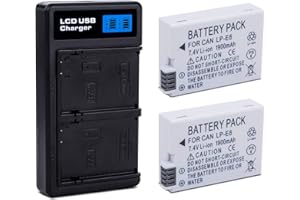 2-Pack LP-E8 Battery with USB-C Dual Charger Compatible with Canon EOS Rebel T2i, T3i, T4i, T5i, 550D, 600D, 650D, 700D, Kiss