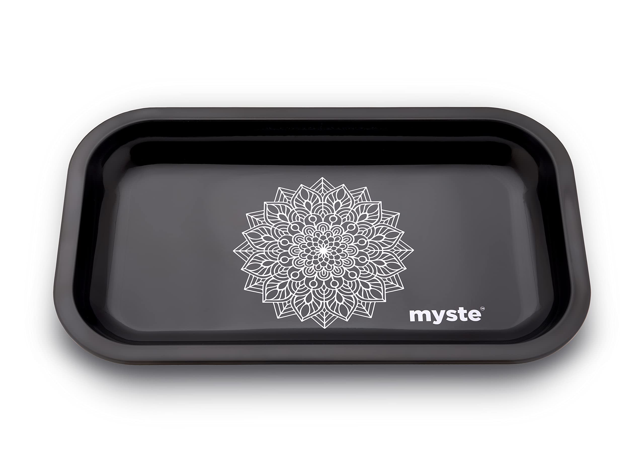 MYSTE MANDALA Metal Rolling Tray Large 27 cm x 16 cm, Premium with Rounded Edges, Black