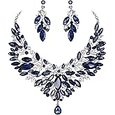 BriLove Wedding Bridal Crystal Rhinestones Marquise Cluster Statement Necklace Dangle Earrings Jewelry Set for Women