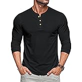 MAGCOMSEN Men's Henley Shirts Long Sleeve Button Shirts Moisture Wicking Tees Casual Basic Solid Pullover Shirt