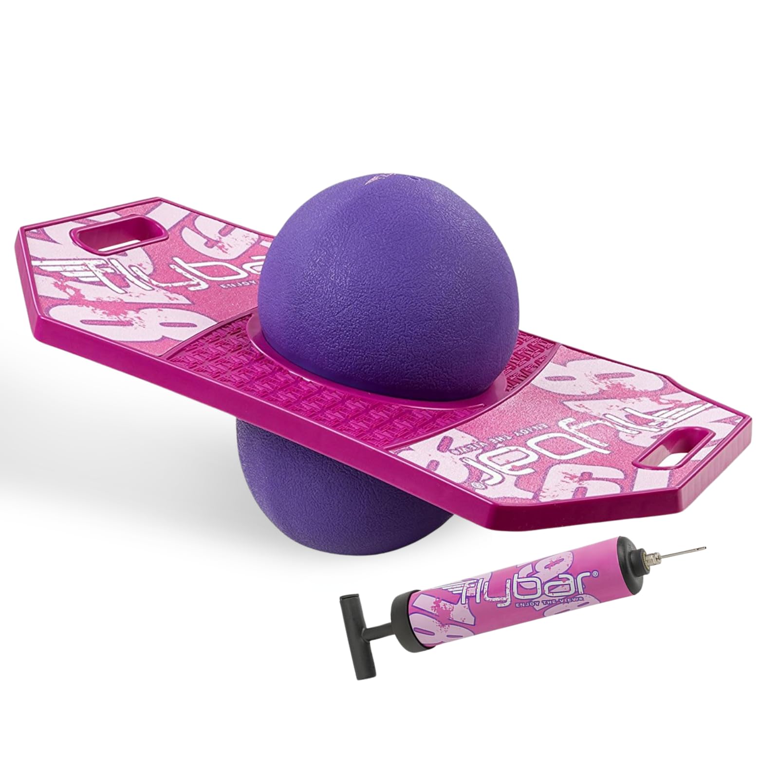 Photo 1 of Flybar Pogo Trick Ball for Kids, Trick Bounce Board for Boys and Girls Ages 6+, Up to 160 lbs, Includes Pump, Easy to Carry Handle, Durable Plastic Deck Indoor, Outdoor Toy Pogo Jumper (Pink Berry 2)