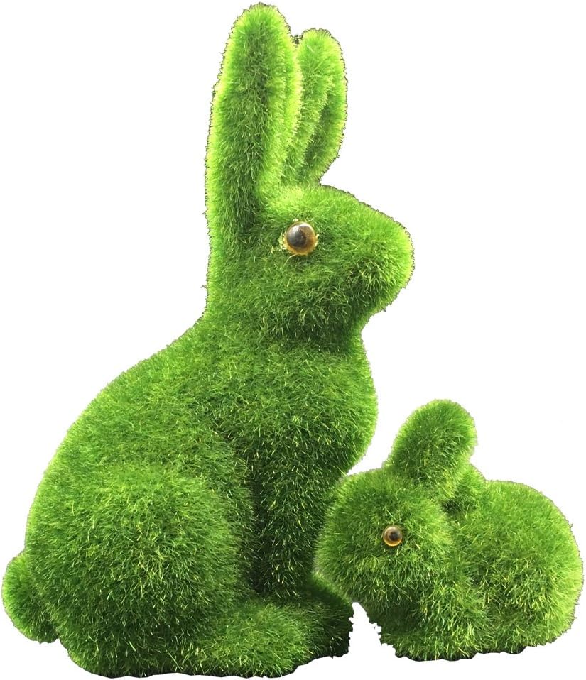 Fiouni 2 Pcs Artificial Grass Animal Rabbit Decoration Home Office Ornament for Easter (Green)