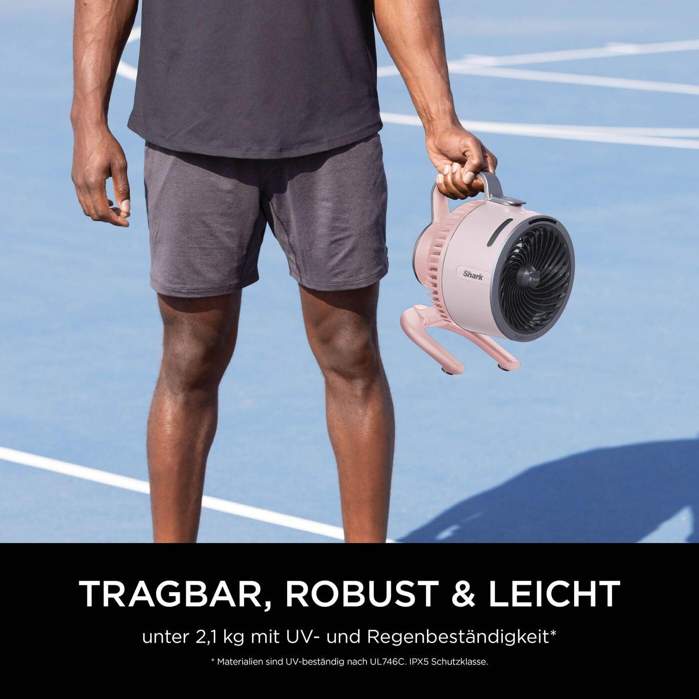 Shark FlexBreeze HydroGo Starker Ventilator mit Sprühnebel, Kühlung für drinnen & draußen, leise & langlebig, kabelgebunden & kabellos, kompakt & leicht, 5 Geschwindigkeiten, Quartz FA050EUPK 2