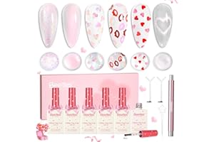 BEETLES GEL POLISH Beetles Valentine's Limited Gel Top Coat Set, 6Pcs 10ml Heart Shape Kiss Mark Sparkle Glitter Cat Eye Top Coat Gel Nail Polish No Wipe Long Lasting Soak Off U V LED Spring Manicure DIY Gifts for Women