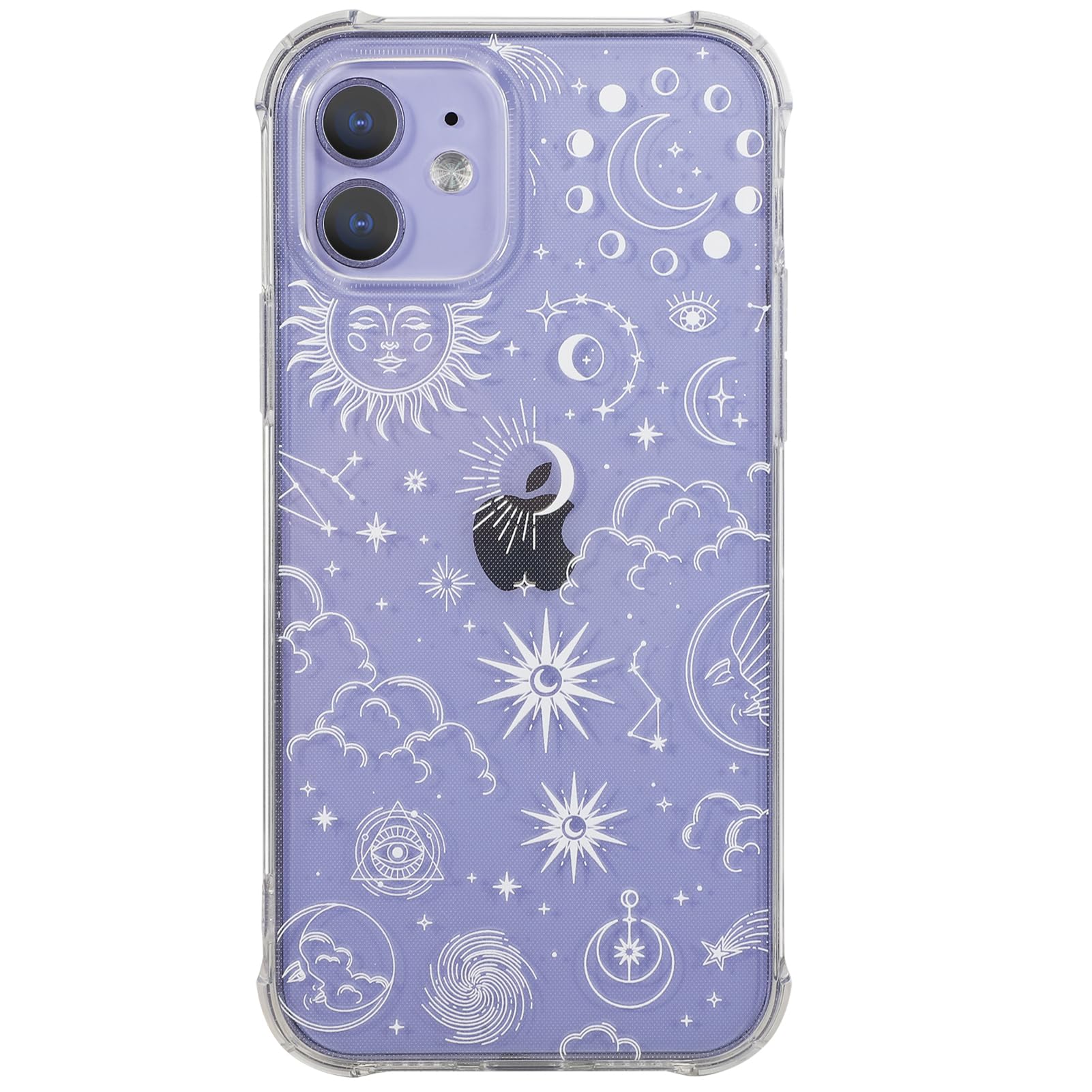 CHEORFAY iPhone 12 Case, Clear Transparent Flexible Soft Silicone TPU Bumper Buffer Shockproof Protective Cover with Fantasy Astrology Pattern Design for iPhone 12/12 Pro - Moon Star — image 1