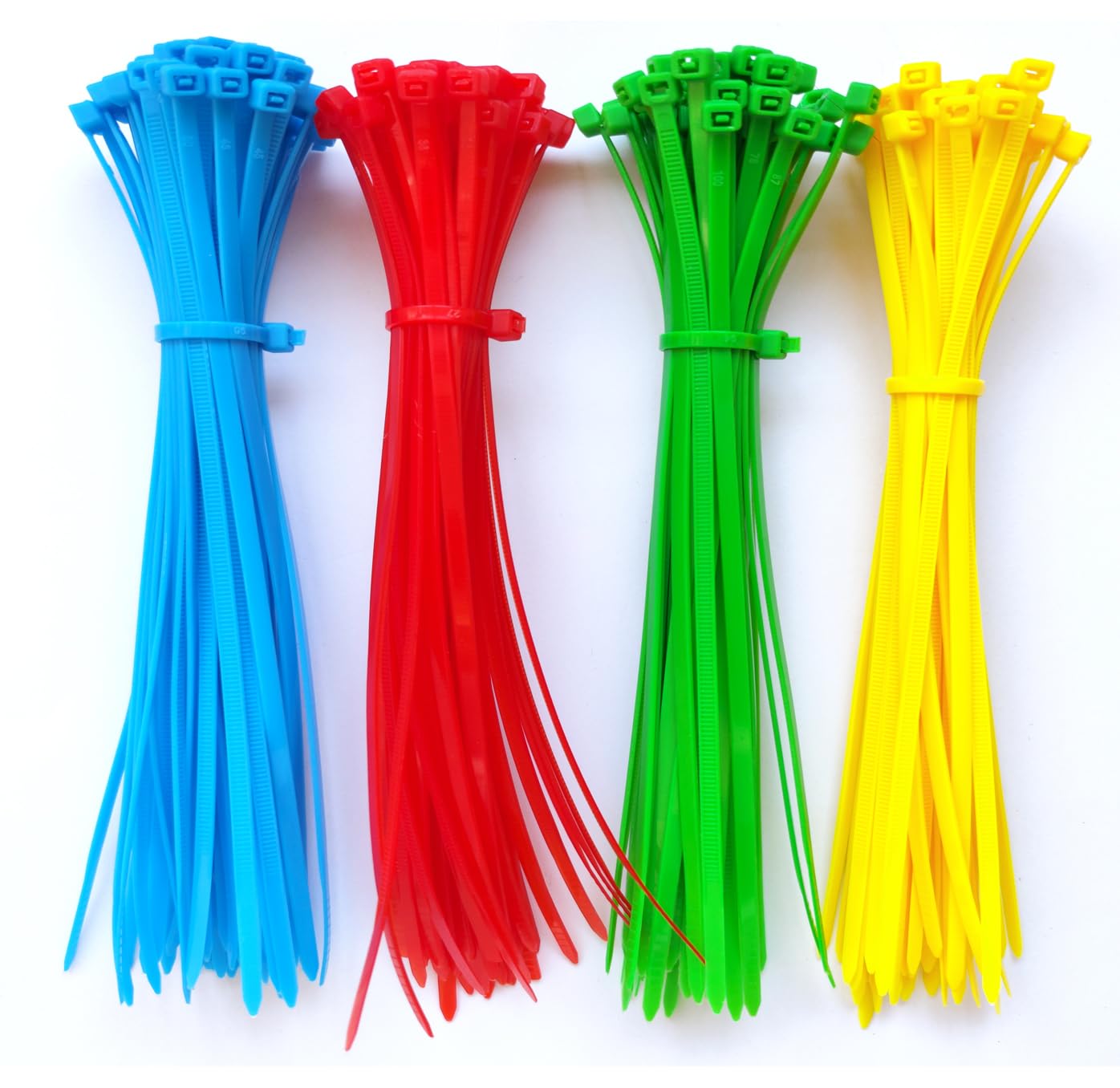 Oksdown 200 Pack Cable Ties Red Green Blue Yellow 50 pcs per Color 200mm×3.6mm Strong Nylon Plastic Self Locking 8 inch/20 cm Long Multi Color Zip Tie Wraps