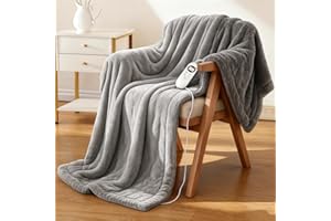 Eastsora Electric Heated Blanket Throw 50''x60'' – Soft Dual-Sided Flannel, 12 Heat Settings, Smart Timer, ETL & FCC Certified, Machine Washable (Deep Gray & Light Gray)