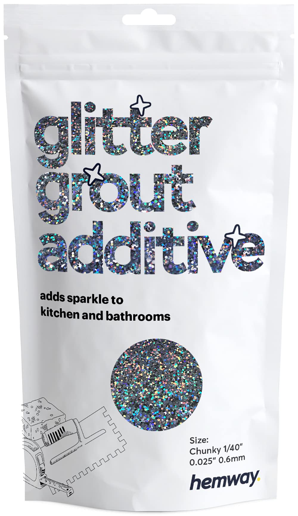 Hemway Gun Metal Grey Holographic Glitter Grout Additive Chunky 100g Flakes for Adding Sparkle to Kitchen & Bathroom Tiles | Enhance Your Indoor Grouting Projects with a Durable Sparkly Effect