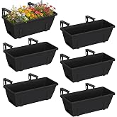 CADUKE 6 PCS Railing Planter Boxes, Black Planter Boxes with Bracket | Adjustable 17 Inch Deck Rail Planters for Outdoor Plants, Flower Pots for Balcony Garden Decor