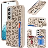 iCoverCase Compatible with Samsung Galaxy S22 Case with Card Holder, S22 Wallet Case for Women Men [RFID Blocking] PU Leather Protective Phone Case for S22 5G (Beige Leopard)