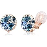 EVEVIC Austrian Crystal Multicolored Cilp On Earrings for Women 14K Gold Plated Non Pierced for Sensitive Ears Jewelry Gifts