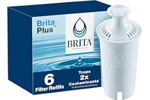 Brita Plus Water Filter, BPA-Free, High-Density Replacement Filter for Pitchers and Dispensers, Reduces 2x Contaminants*, Lasts Two Months or 40 Gallons, Includes 6 Filters