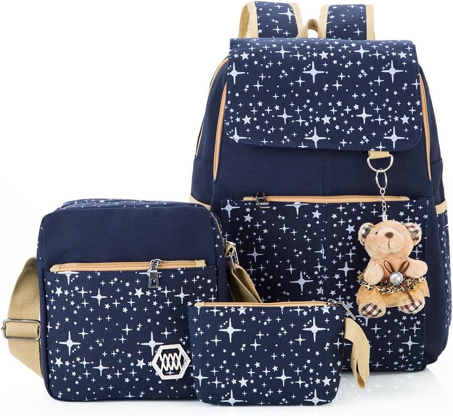 Hotrose 3x Girl School Bags Travel Canvas Rucksack Backpack School Shoulder Bag Crossbody Messenger Bag