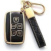 Kespevn for Land Rover Key Fob Cover 5 Button Soft TPU with Keychain Full Protection Key Case Fits for Range Rover Evouge Sport Velar Discovery LR2 LR4, for Jaguar XE XF XJ XJL Accessories, A Black