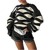 GORGLITTER Women's Neon Knitted Oversized Loose Sweaters Fall Trendy Long Sleeve Crew Neck Chunky Pullover Sweater Tops