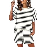 WIHOLL 2 Piece Lounge Sets for Women 2 Piece Lounge Matching Short Sleeve Tops Shorts Pants with Pocket Clothing