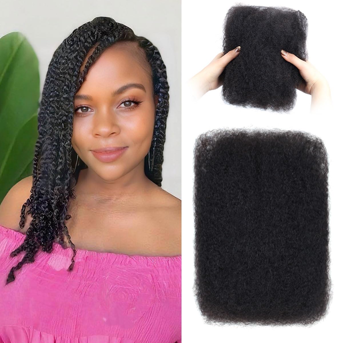 Photo 1 of Sangtok Afro Kinky-Curly Bulk Human Hair for Twists, 14 Inch 50g Kinkys Bulk Human Hair for Dreadlock Extensions Repair Locs Braiding, 100% 4C Human Bundles Hair(Black)