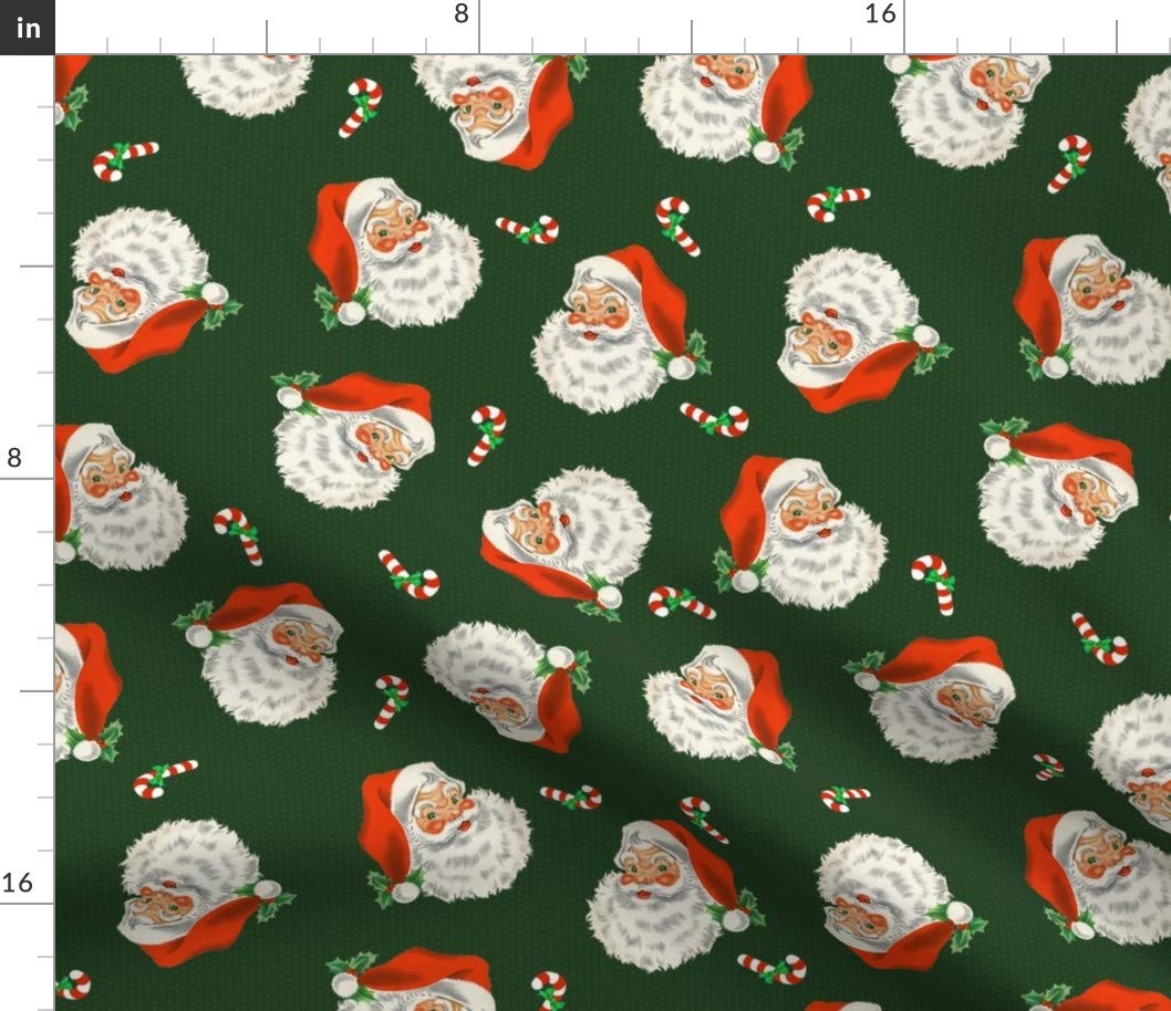 Spoonflower Fabric - Retro Santa Claus Christmas Winter Vintage Holiday Candy Holly Printed on Basketweave Cotton Canvas Fabric by The Yard - Upholstery Home Decor Bottomweight Apparel