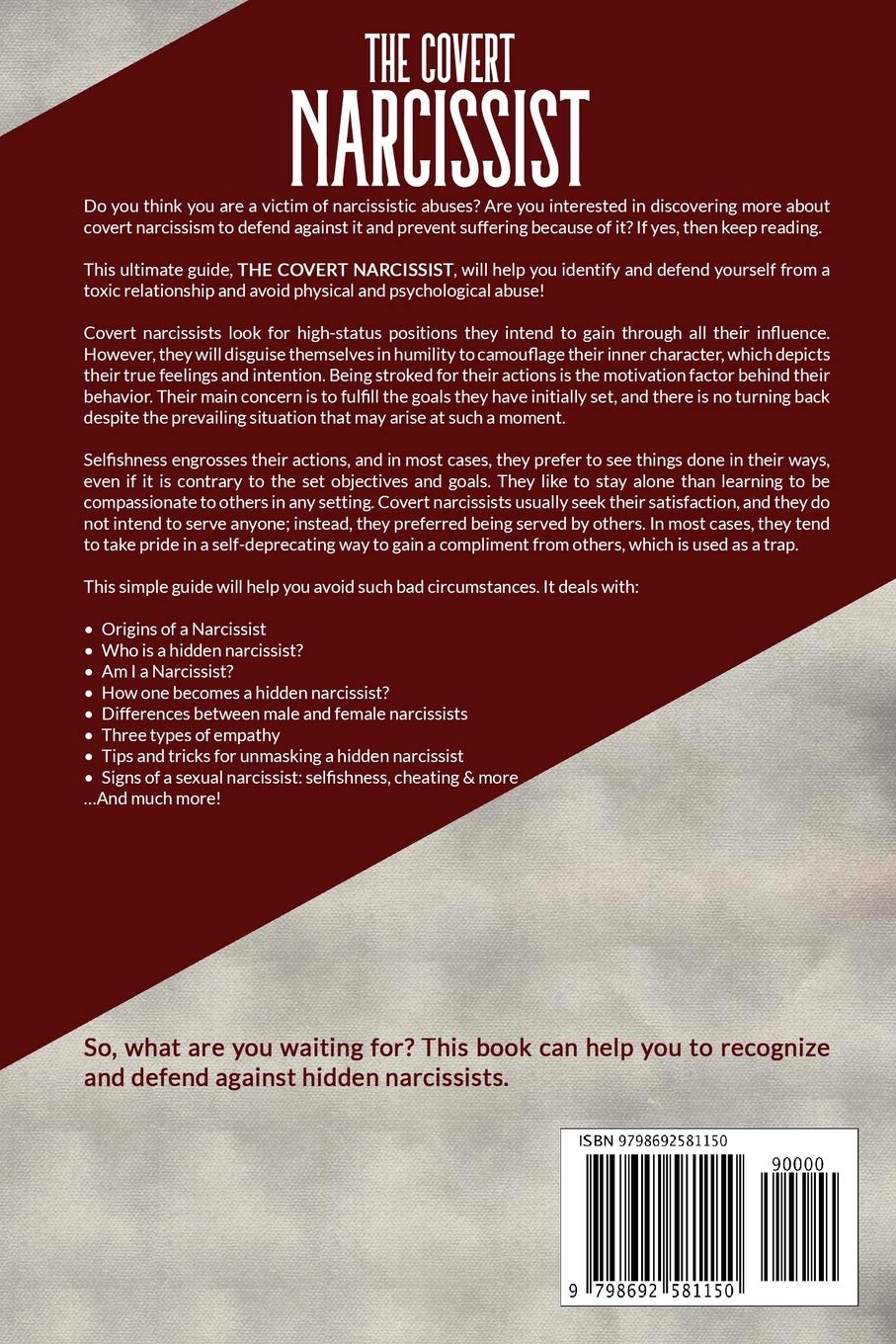 The Covert Narcissist How To Identify A Narcissist And Defend Yourself From A Toxic Relationship Avoiding Physical And Psychological Abuse With A Focus On The Most Common Narcissistic Phrases Cohen Melanie 9798692581150