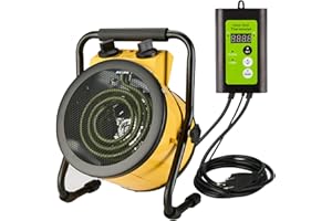 Aarcinhke Greenhouse Heater with Digital Thermostat, 1500W Electric Outdoor Heaters for Patio, Fast Heating, Overheat Protection, Dustproof Design for Grow Tent, Green House, Flower Room, YE