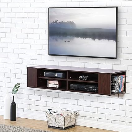 Wooden History Wall Mounted Media Console Shelf, Light Brown