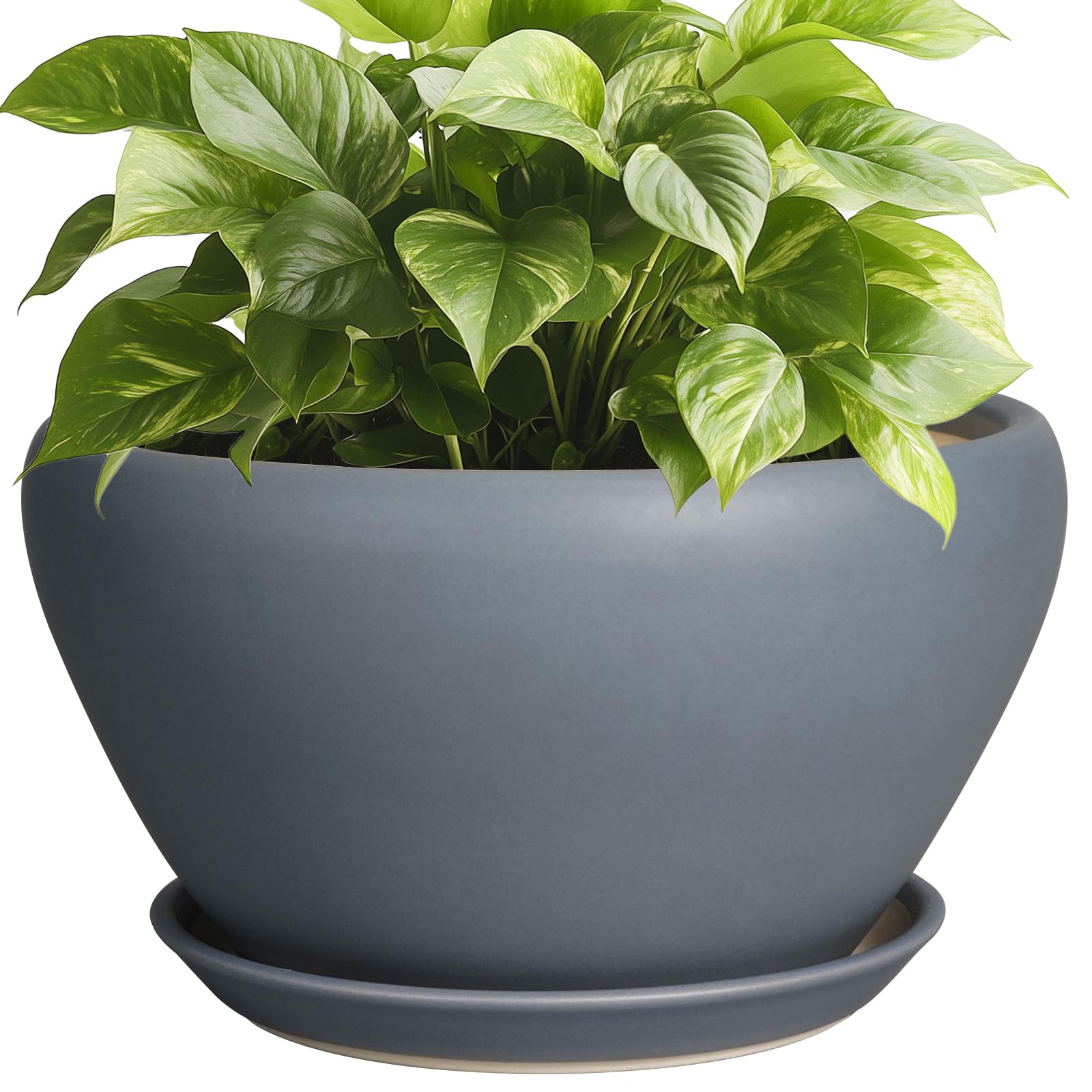 Ceramicfor Ceramic Pots for Plants - 9 Inch Planter for Outdoor Plants Large Plant Pot Indoor with Drainage Hole and Saucer Decorative Modern Flower Pot for Home Garden Decor Gray Image
