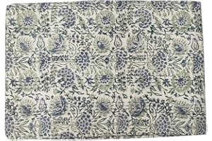 V Vedant Designs Indian Kantha Quilt Handmade Throw Reversible Blanket Bedspread Block Print Fabric Bohemain Quilt Twin/Queen Chic Bedding coverlets (Block 01, Pillow sham(20x30))