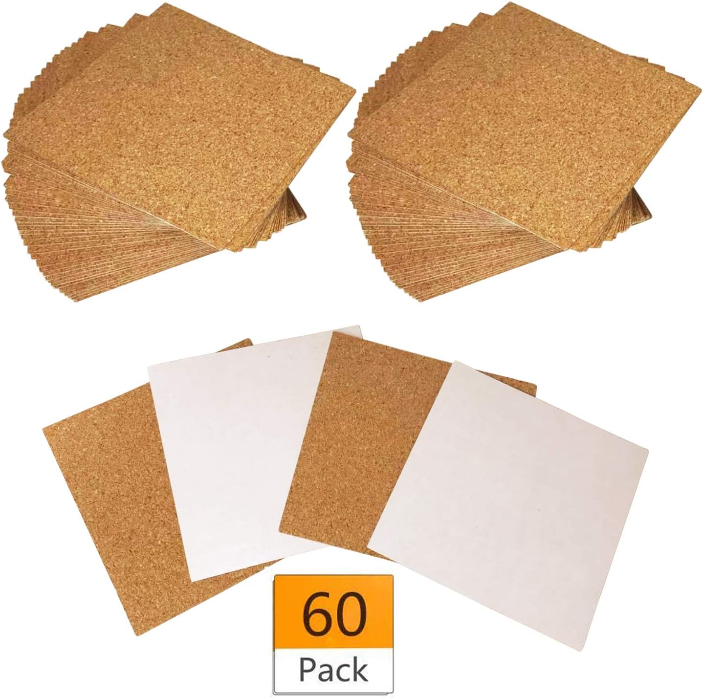 Self-Adhesive Cork Square, Seasonsky 60 Pack Cork Backing Sheets for Wall Decoration, Party Supplies Coasters and DIY Crafts