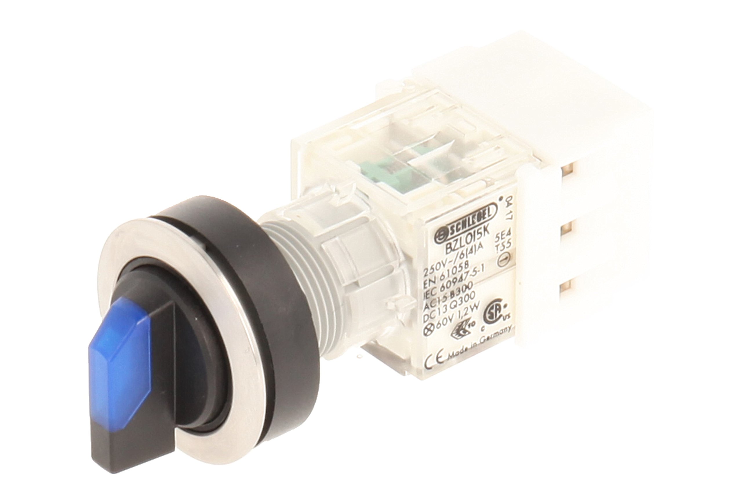 Club 23.001.369 Light Switch, Latching, Stainless Steel, 3 Positions Momentary Contact Sensor LED Lamp Holder t5,5 K 1 Closer + 1 opener Screw-On 24 V – Blue (Pack of 2)