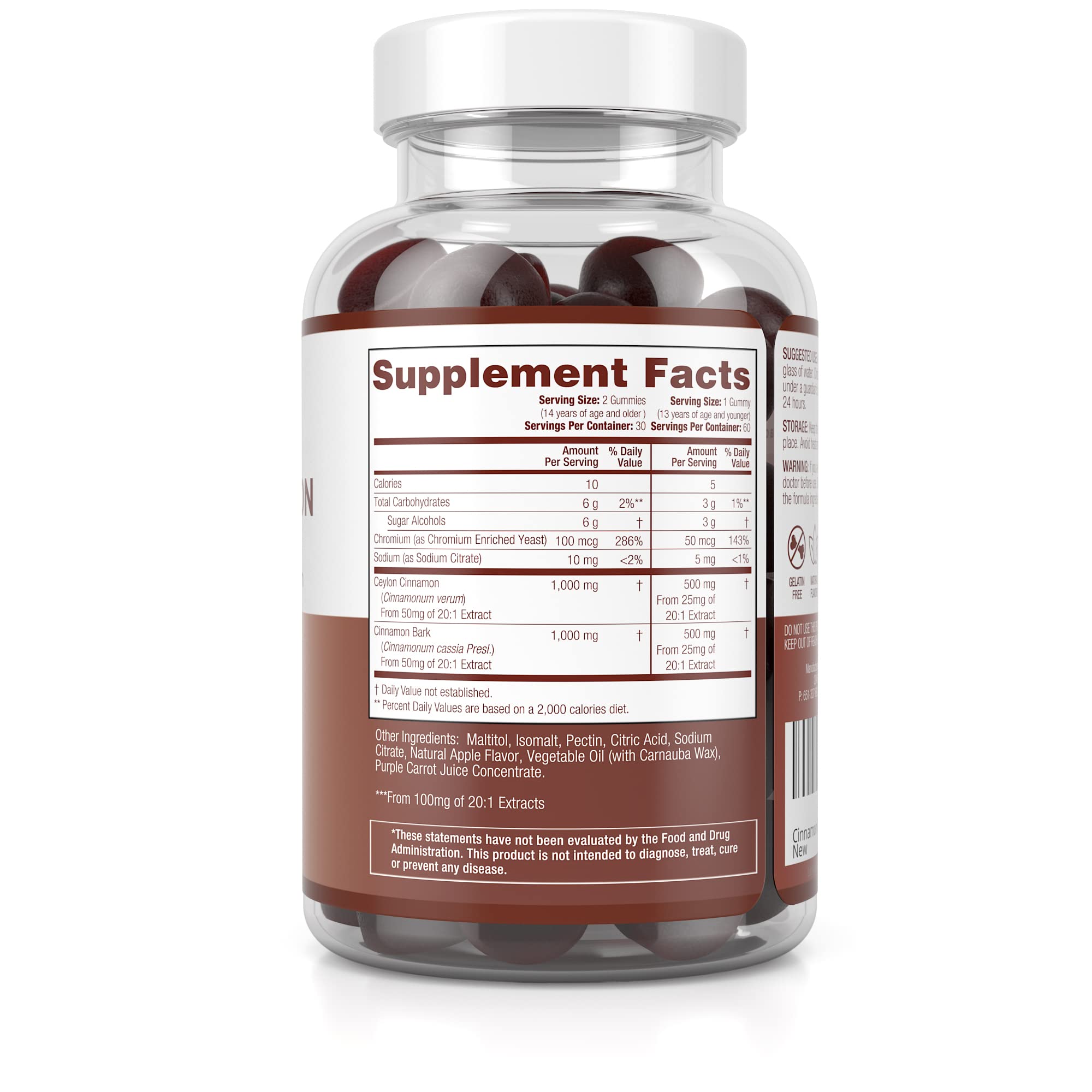 Sugar-Free Ceylon Cinnamon Gummies (2,000mg/Serving) Joint Pain Support Supplement for Brain Health, Vegan, Gluten-Free, Replace Ceylon Cinnamon Capsules, Pills, Powder, Extract (60 Chews)