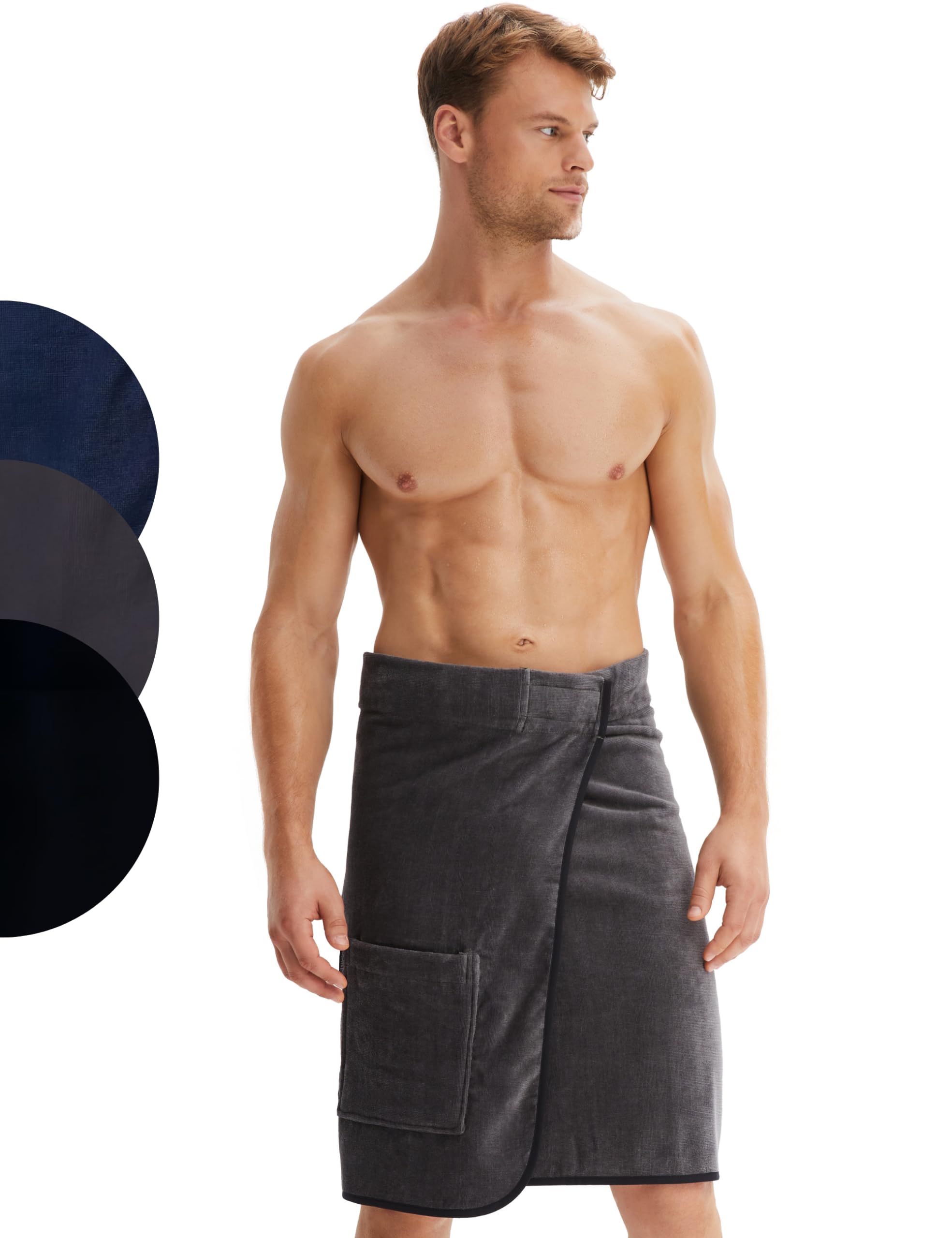 Morgenstern Spa Towel Robe Men Body Towel Men grey 23"/60 cm long Cotton Hook and Loop Fastener on Waist