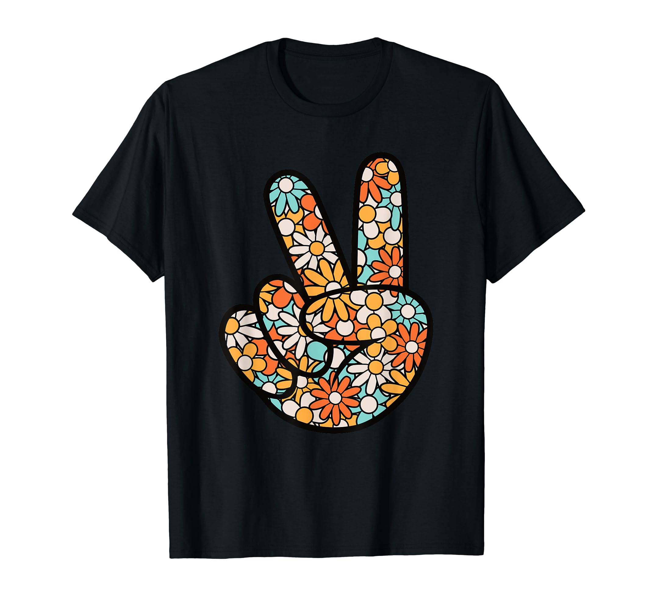 Photo 1 of Peace Hand Sign Hippie Flower Groovy 60s 70s Party Outfit T-Shirt