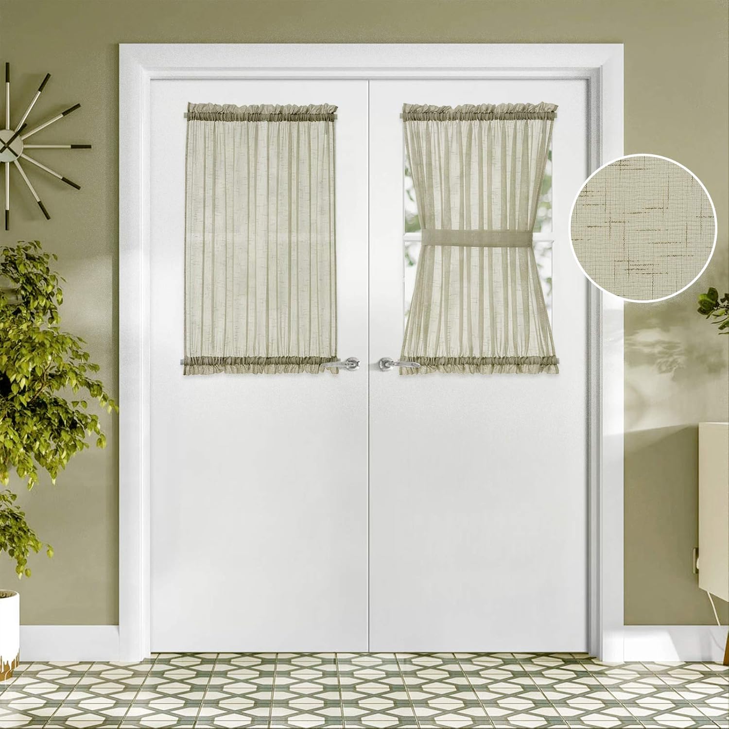 MIULEE 2 Panels Brown Half Door Curtain for Front Back Door Light