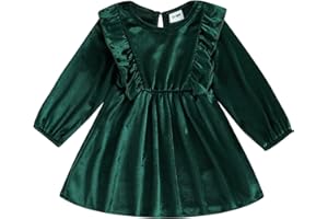 KARUEDOO Toddler Baby Girl Velvet Ruffle Long Sleeve Dress Christmas Birthday Party Wedding Dresses Fall Winter Clothes