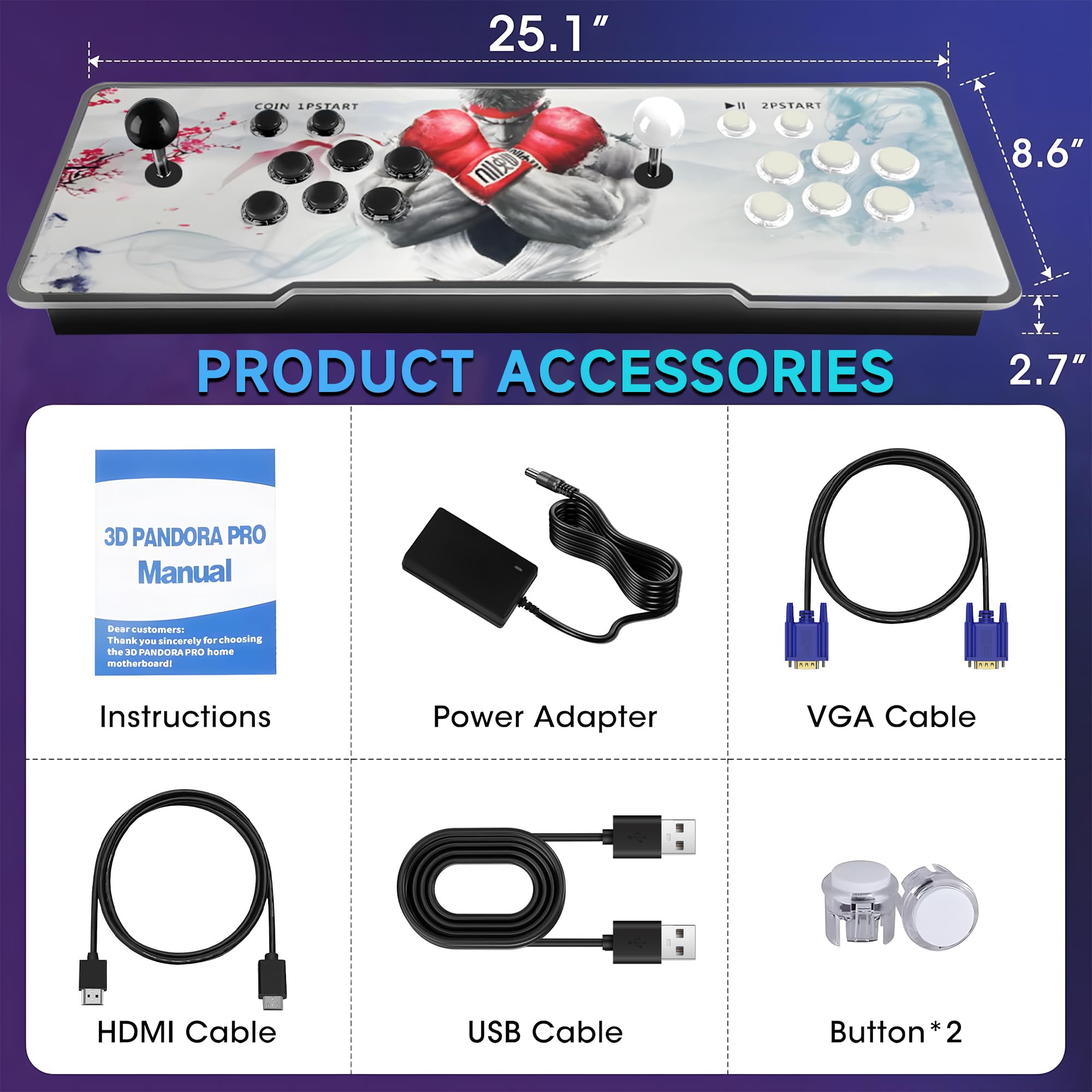 Pandora Box Arcade, 29800 Games in 1 Arcade Game Console, 1280x720 Full HD Retro Game Machine for PC & Projector & TV 3D Games 2-4 Players Favorite List Save/Search/Hide/Pause/Delete