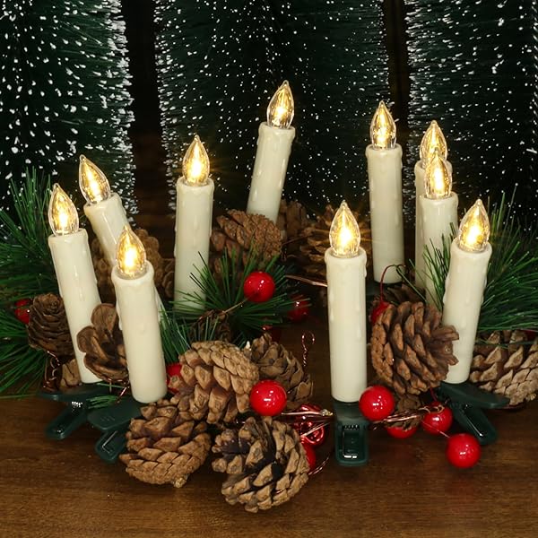 PCHERO WINDOW CANDLES, 10 PACKS WARM WHITE BATTERY OPERATED WATERPROOF LED FLAMELESS TAPER IVORY FLOATING CANDLES WITH REMOTE TIMER AND DIMMABLE, IDEAL FOR HOME INDOOR OUTDOOR CHRISTMAS TREES DECOR