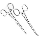 Set of 2 Pcs 5.5" Straight & Curved Kelly Hemostat Forceps Locking Clamps, Pet Ear Locking, Hair Puller Groomer Scissors, Ani