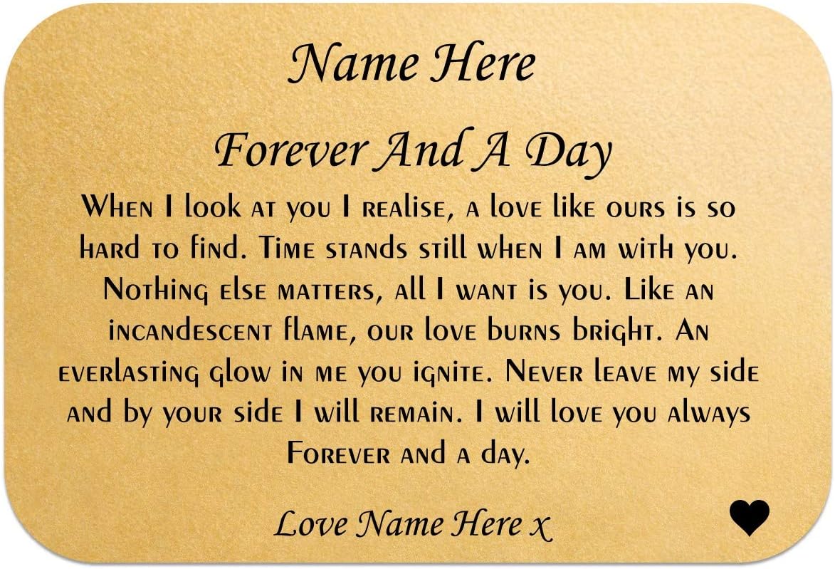 Forever and a Day Personalised Aluminium Love Keepsake Wallet Card. 8.5cm x 5.5cm. For Him For Her