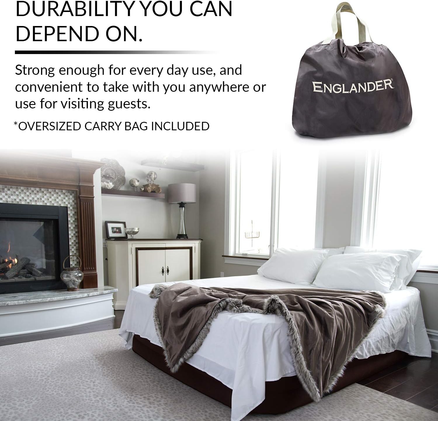 Englander First Ever Microfiber Queen Air Mattress, Luxury Microfiber airbed with Built in Pump, Highest End Blow Up Bed, Inflatable Air Mattresses for Guests Home Travel 5-Year Warranty (Brown): Kitchen & Dining